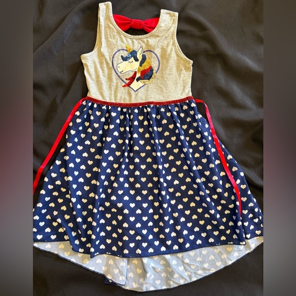 Unicorn Heart Kids Dress - Blue and Gray - Picture 1 of 6